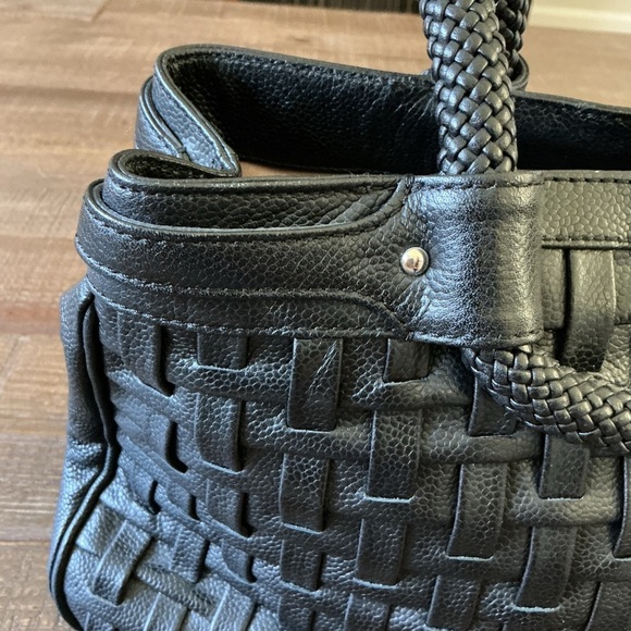 Cole Haan Genevieve Leather Weave Large Tote Bag Suede Interior - Picture 3 of 14